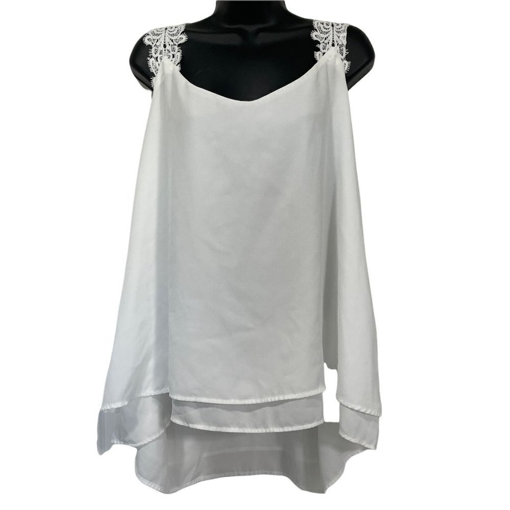 SHEIN Tank Top Blouse White Lace Deep V Back Size 4XL